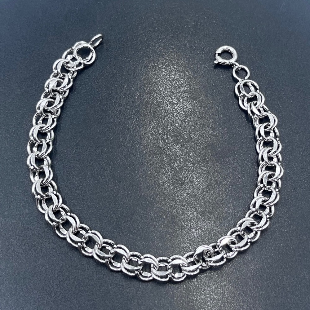 Vintage Sterling silver Classic Double Link charm Chain Statement bracelet 7.5"